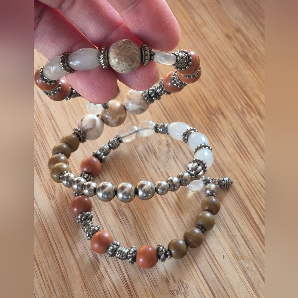 Handmade Multi-Color Earth Tone Boho Beaded Wrap Bracelet - Picture 4 of 6